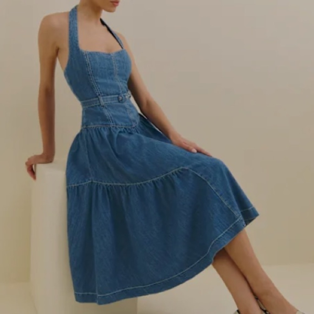 Reformation Lilith Denim Blue Midi Dress